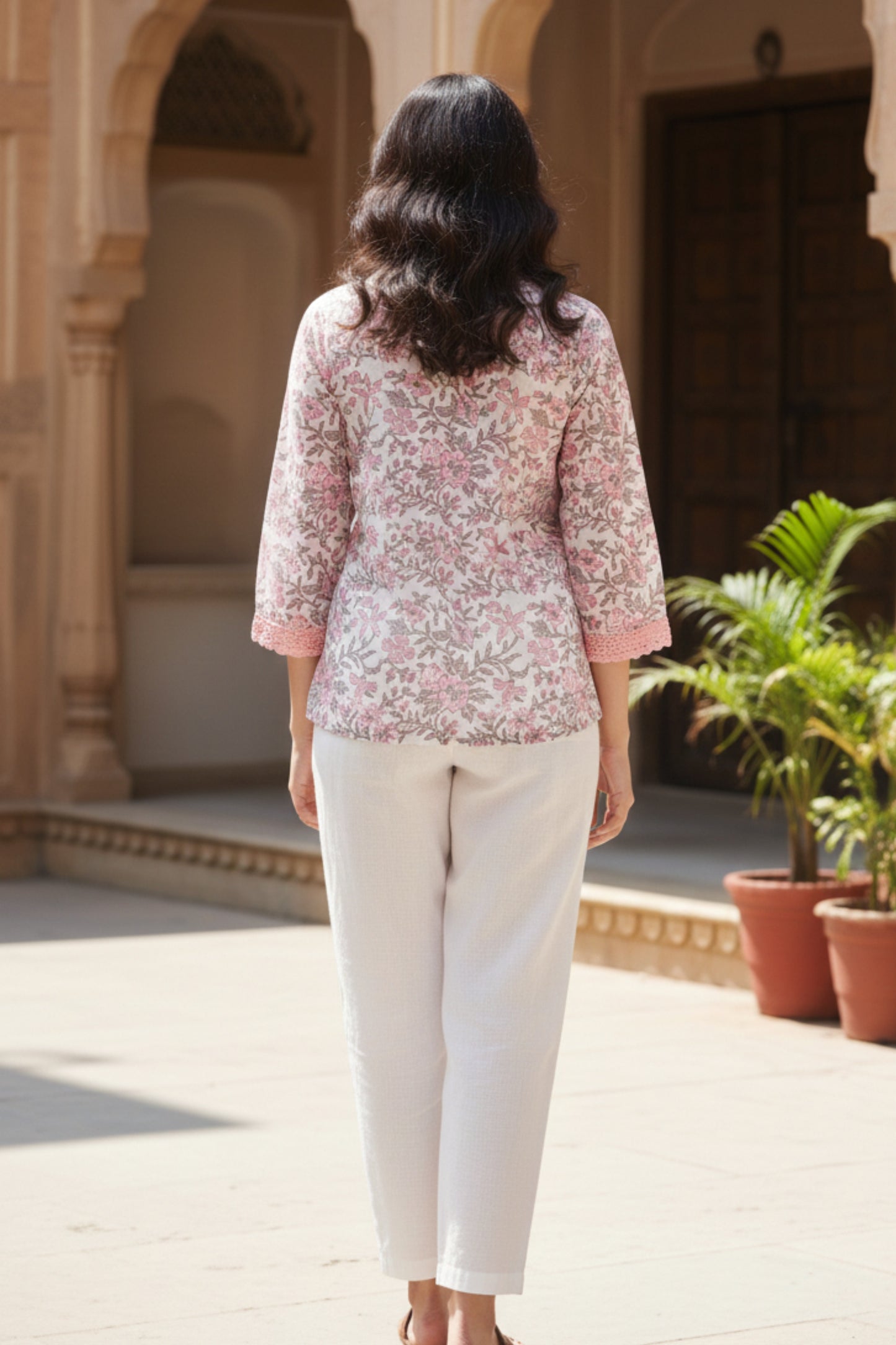 HAND BLOCK PRINTED SHIRT (PINK AND WHITE)