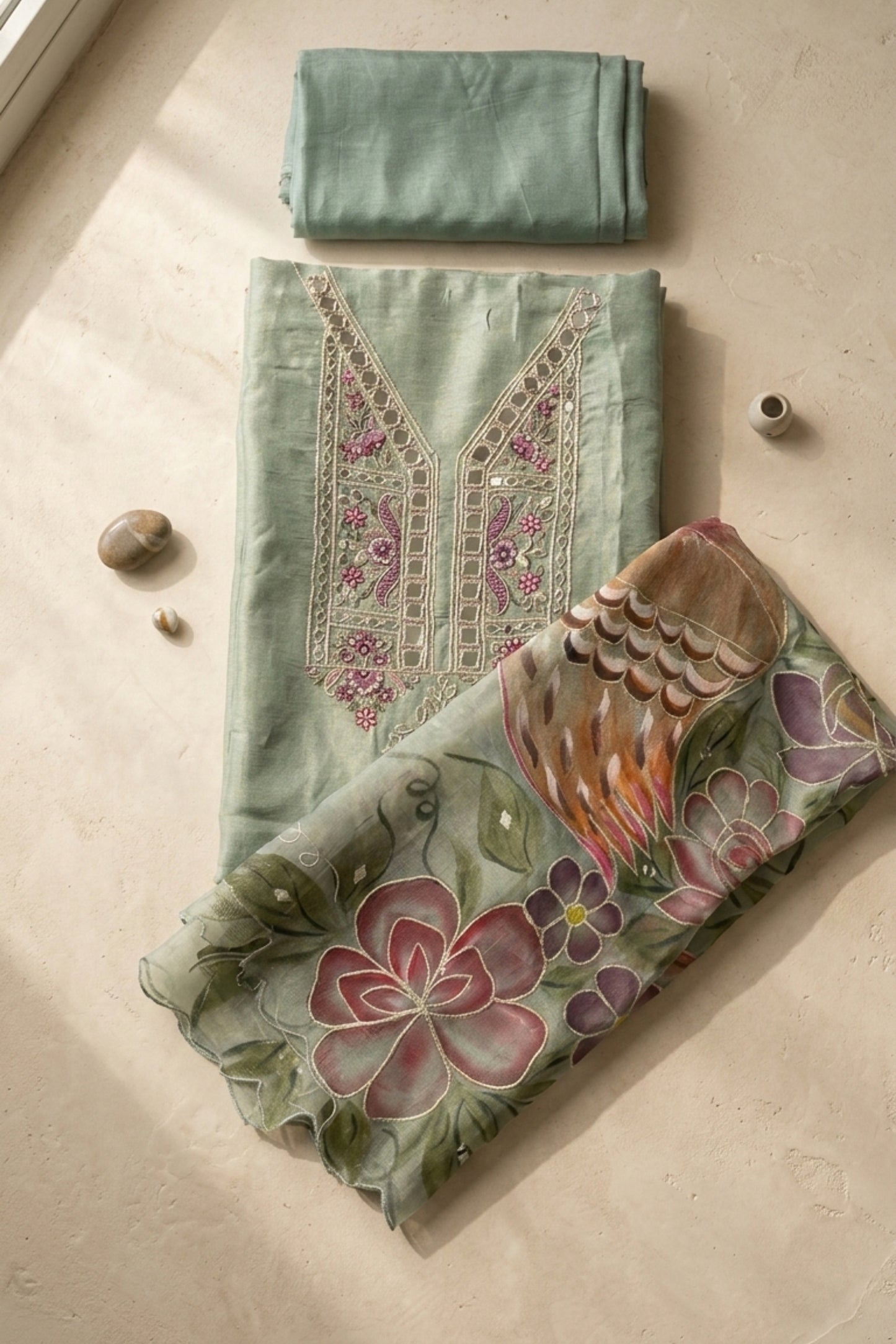 EMBROIDERED TISSUE SUIT SET