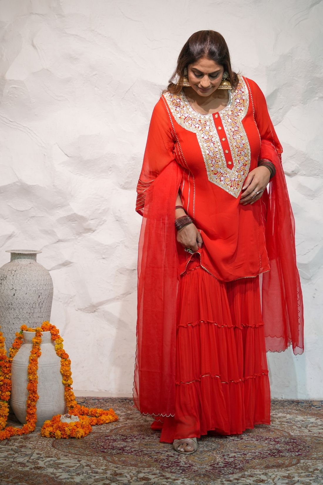 RED GEORGETTE GHARARA SET