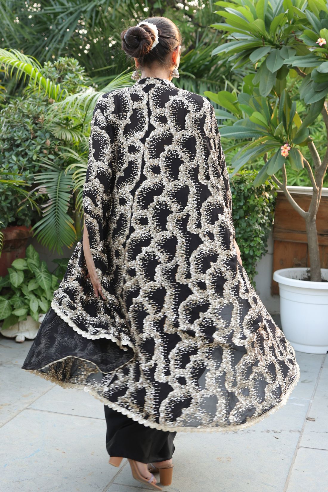 BLACK SATIN DHOTI DRESS