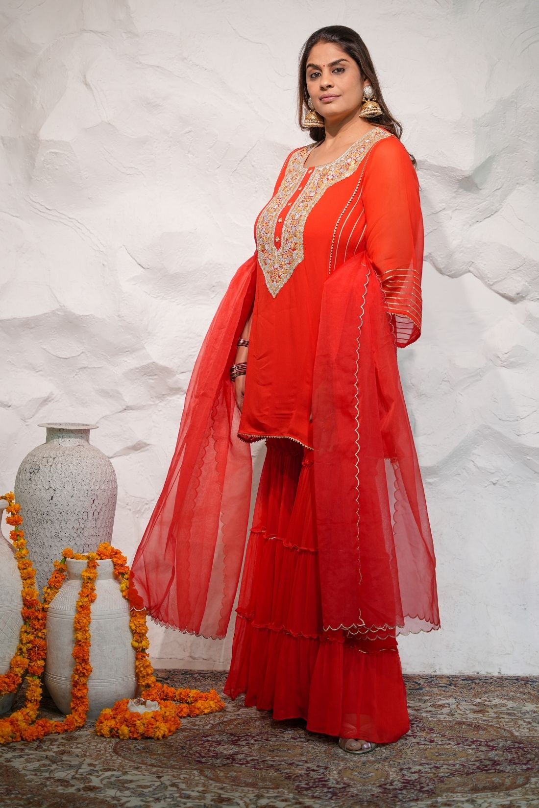 RED GEORGETTE GHARARA SET