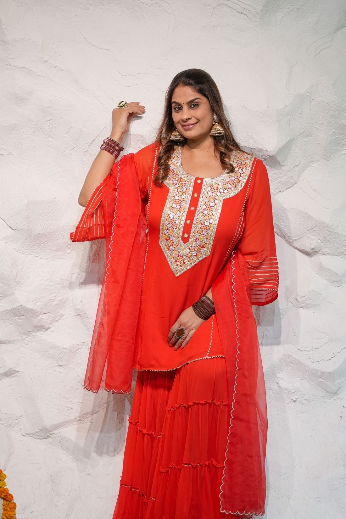 RED GEORGETTE GHARARA SET