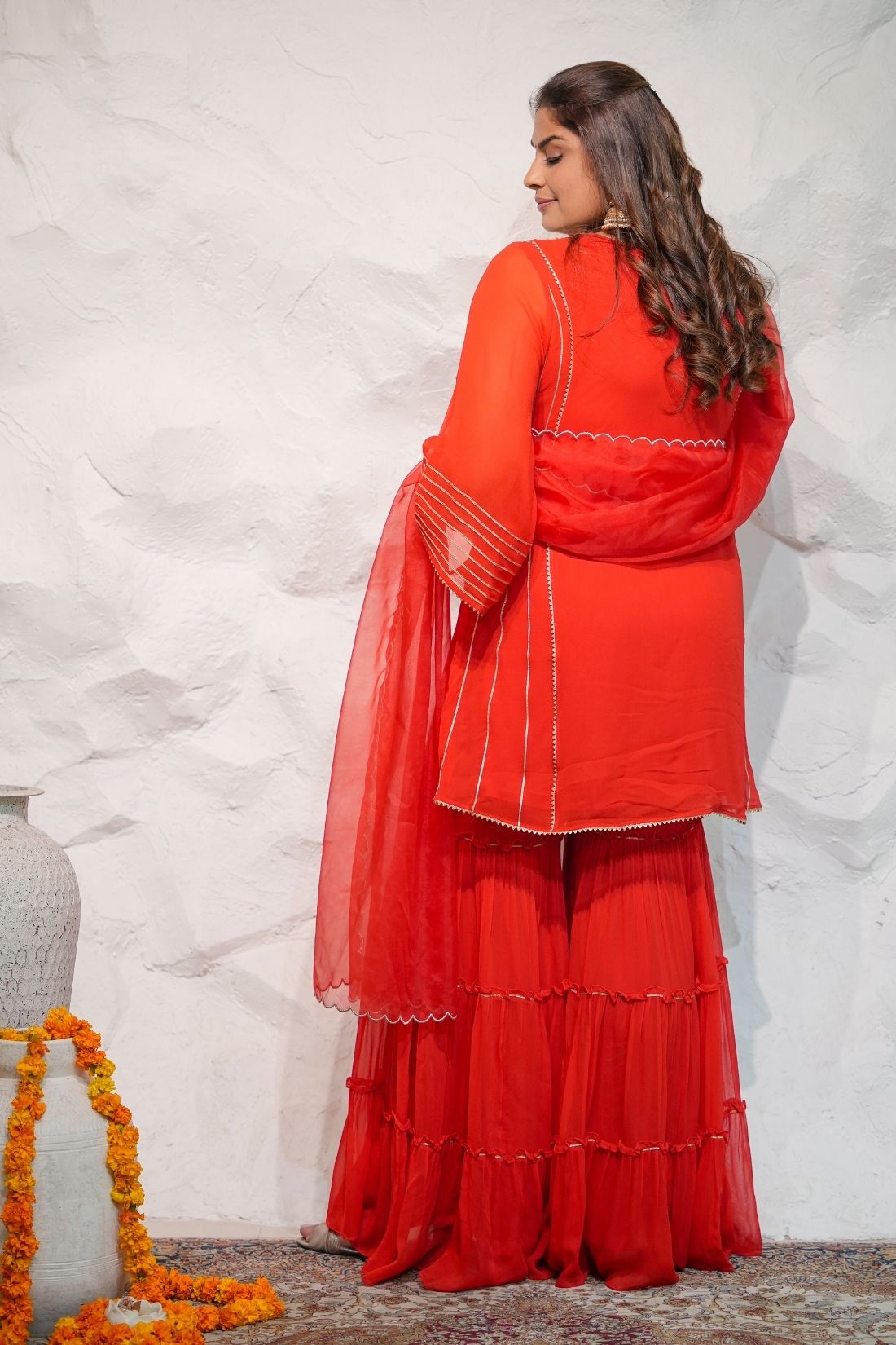 RED GEORGETTE GHARARA SET