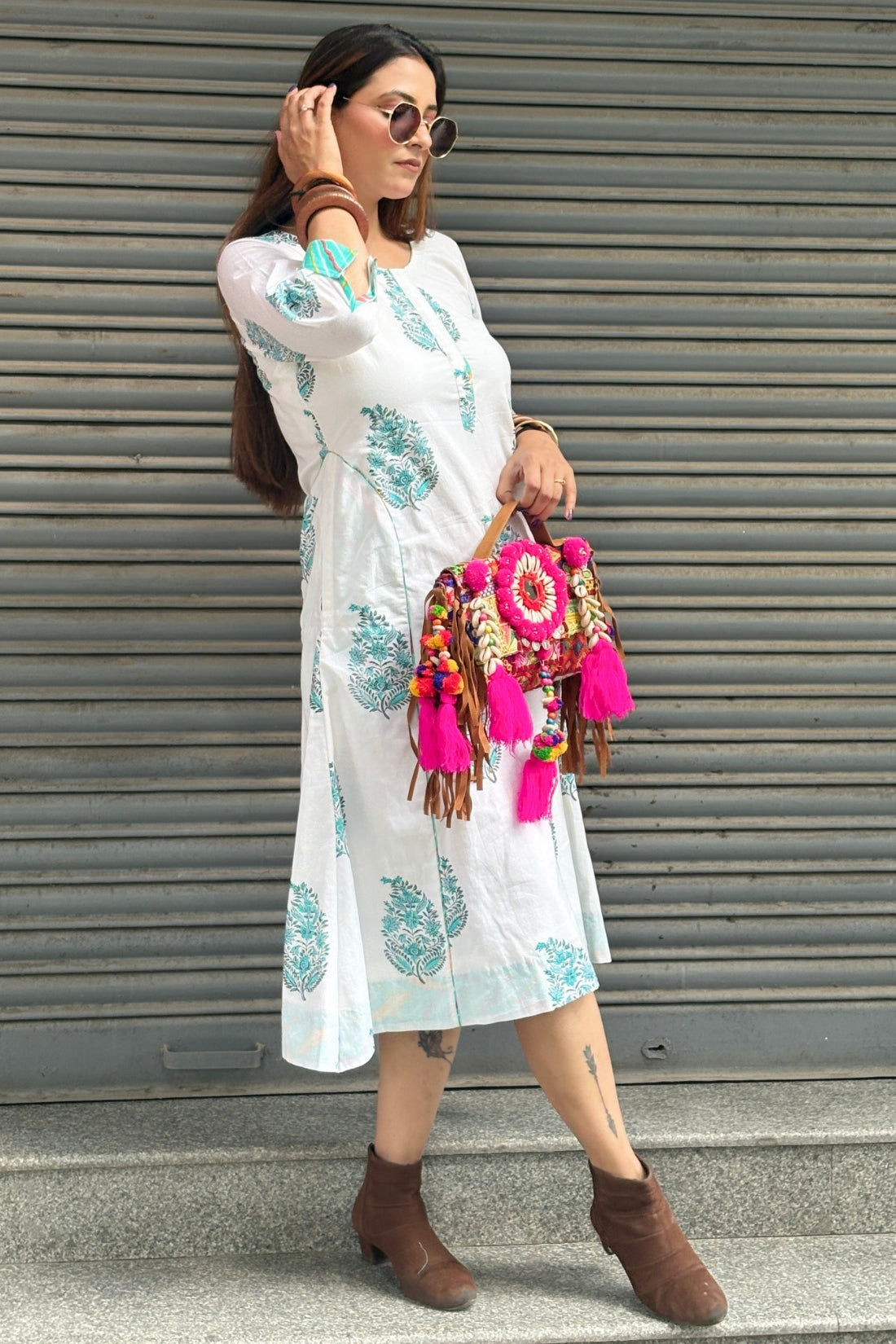HAND BLOCK PRINTED DRESS WITH MUL LINING