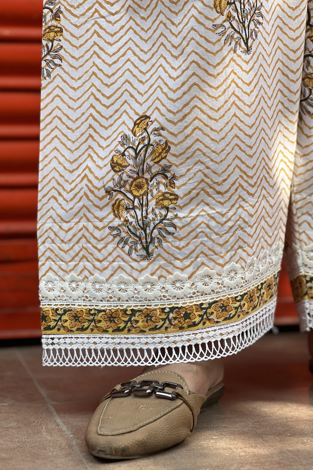 HAND BLOCK PRINTED KALIDAR CO-ORD SET WITH LACE DETAILING