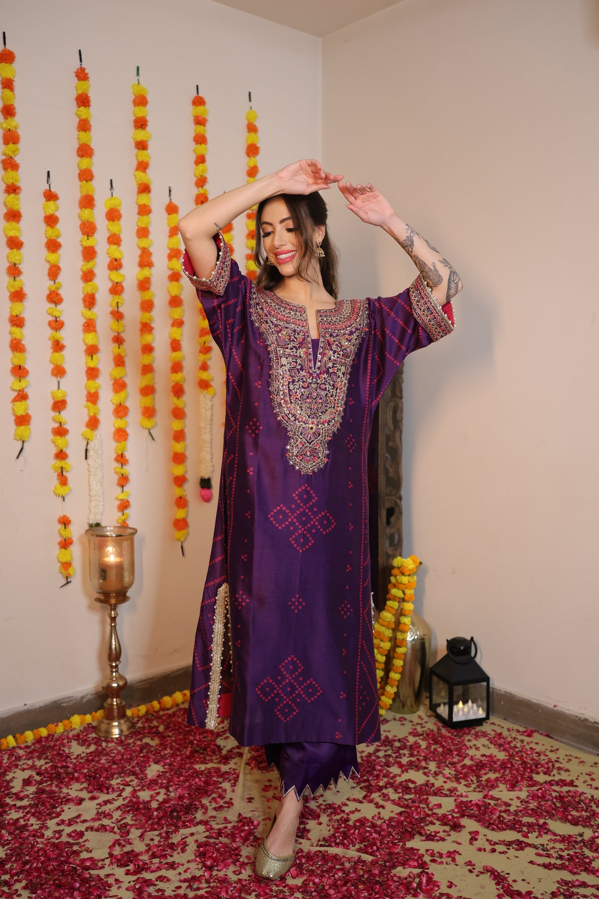 Pure Silk Bandhani Kaftan Set