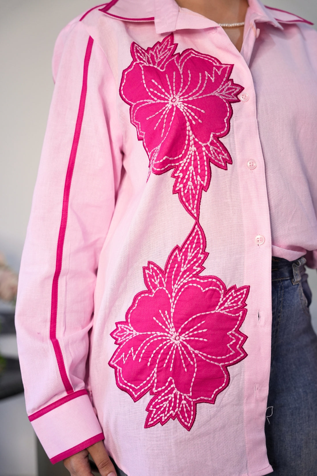 PINK PETAL EMBROIDERED SHIRT