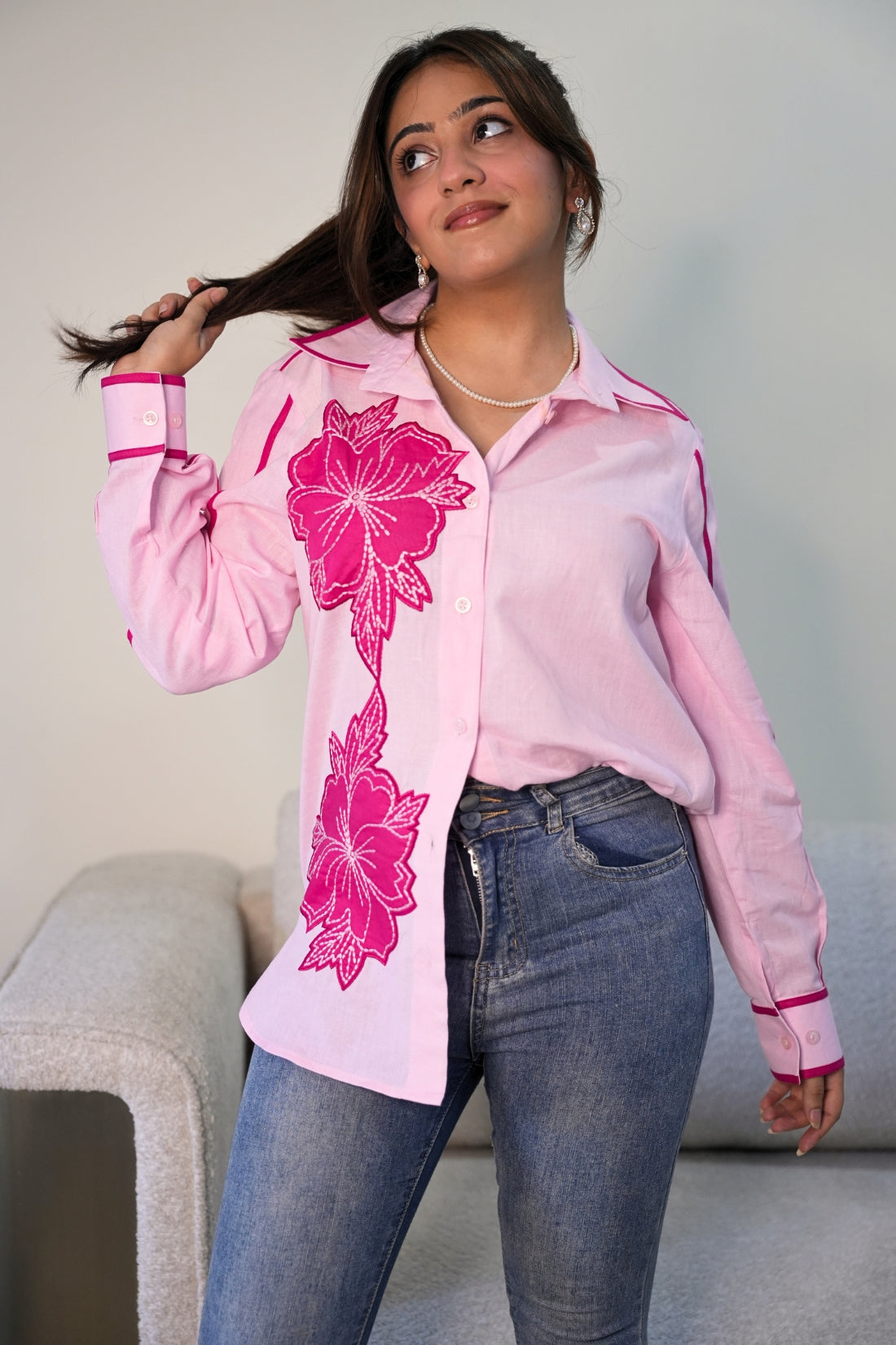 PINK PETAL EMBROIDERED SHIRT