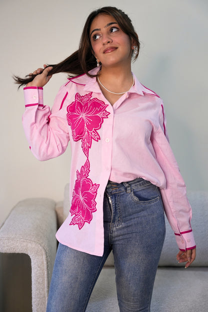PINK PETAL EMBROIDERED SHIRT