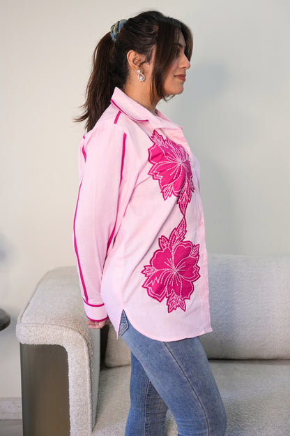 PINK PETAL EMBROIDERED SHIRT