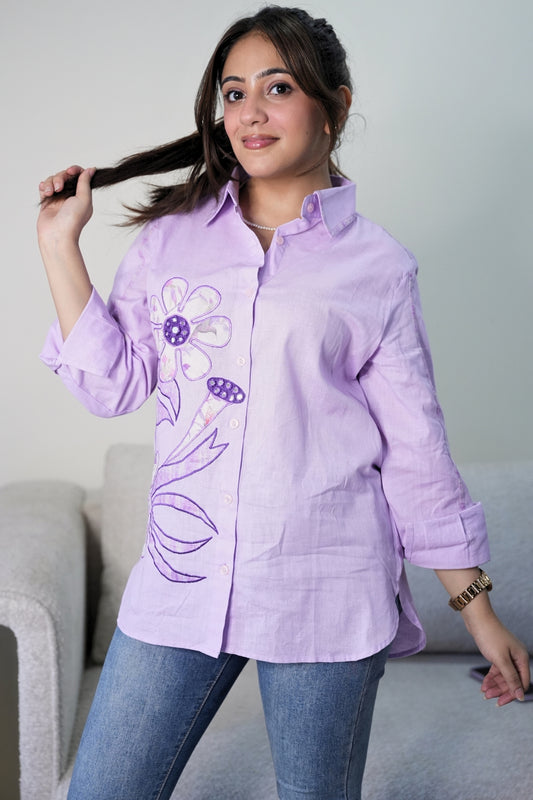 PASTEL MAUVE FLORAL EMBROIDERED SHIRT