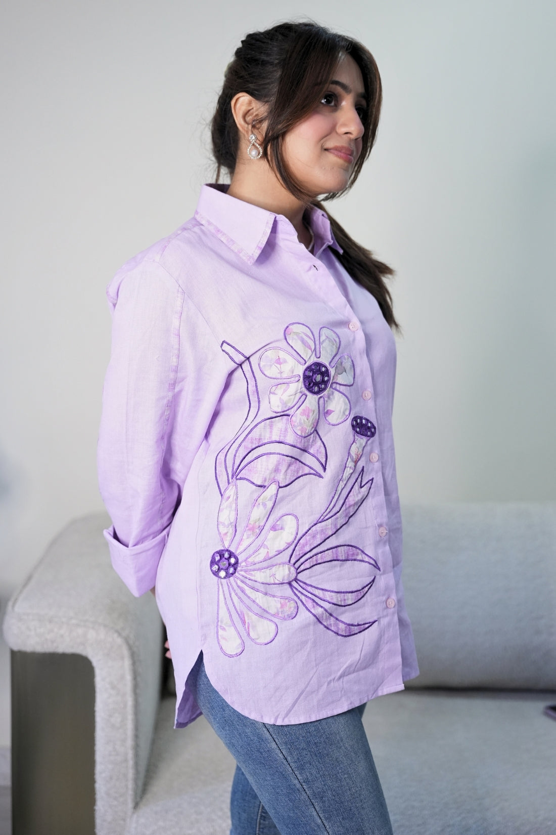PASTEL MAUVE FLORAL EMBROIDERED SHIRT