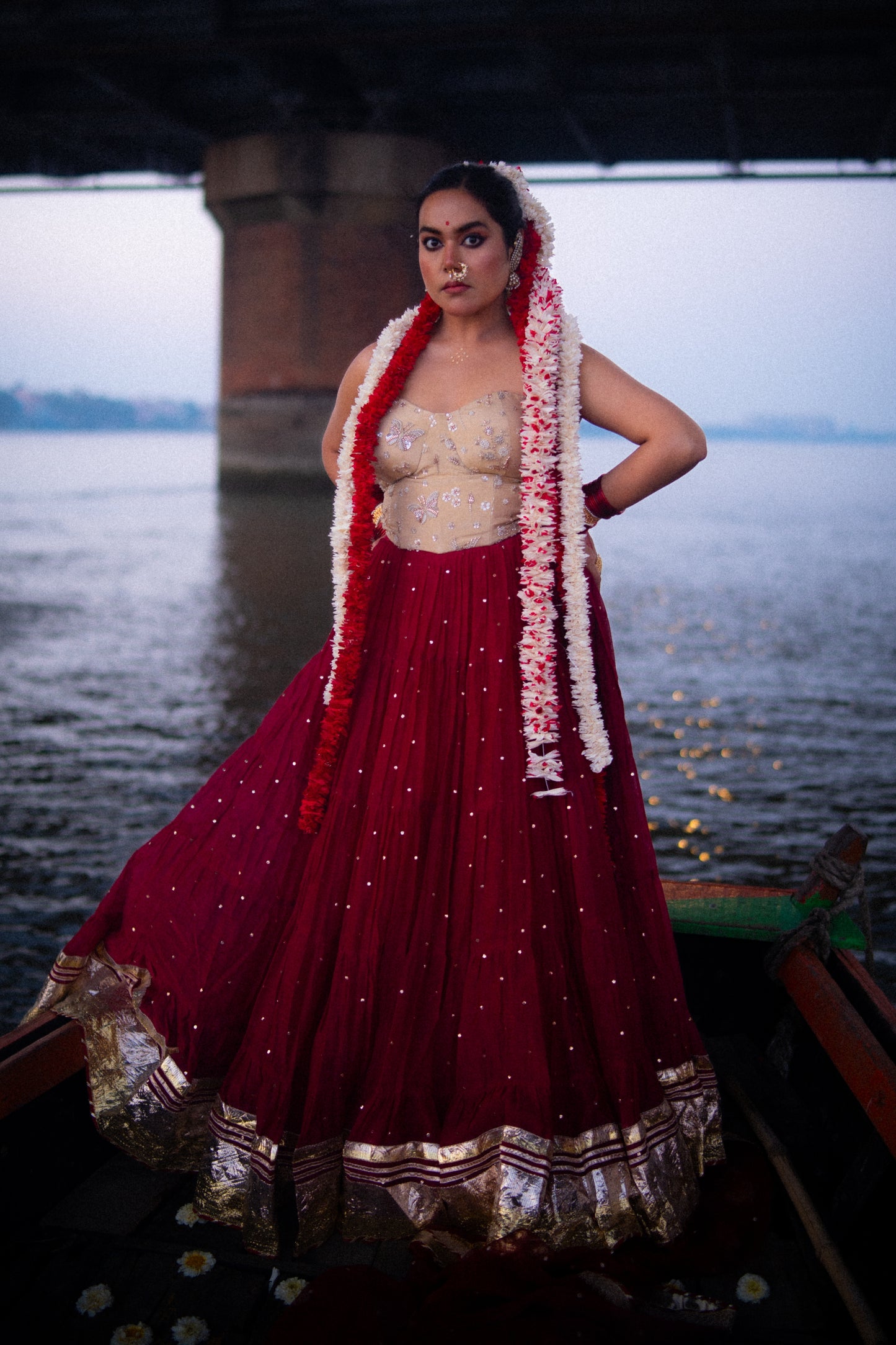 HAND EMBROIDERED MAL CHANDERI LEHENGA SET