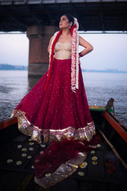 HAND EMBROIDERED MAL CHANDERI LEHENGA SET