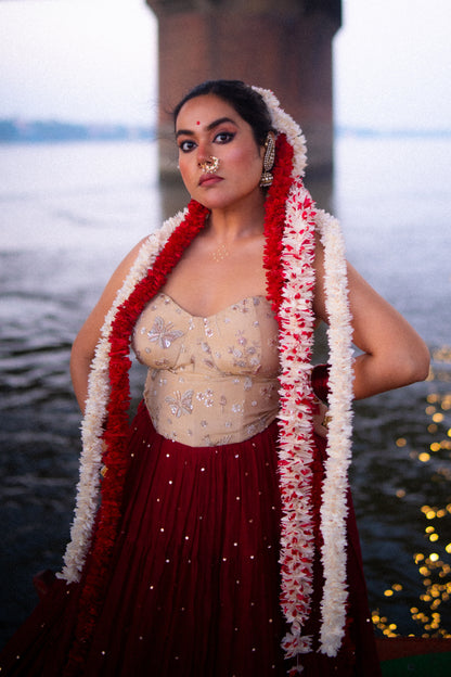 HAND EMBROIDERED MAL CHANDERI LEHENGA SET