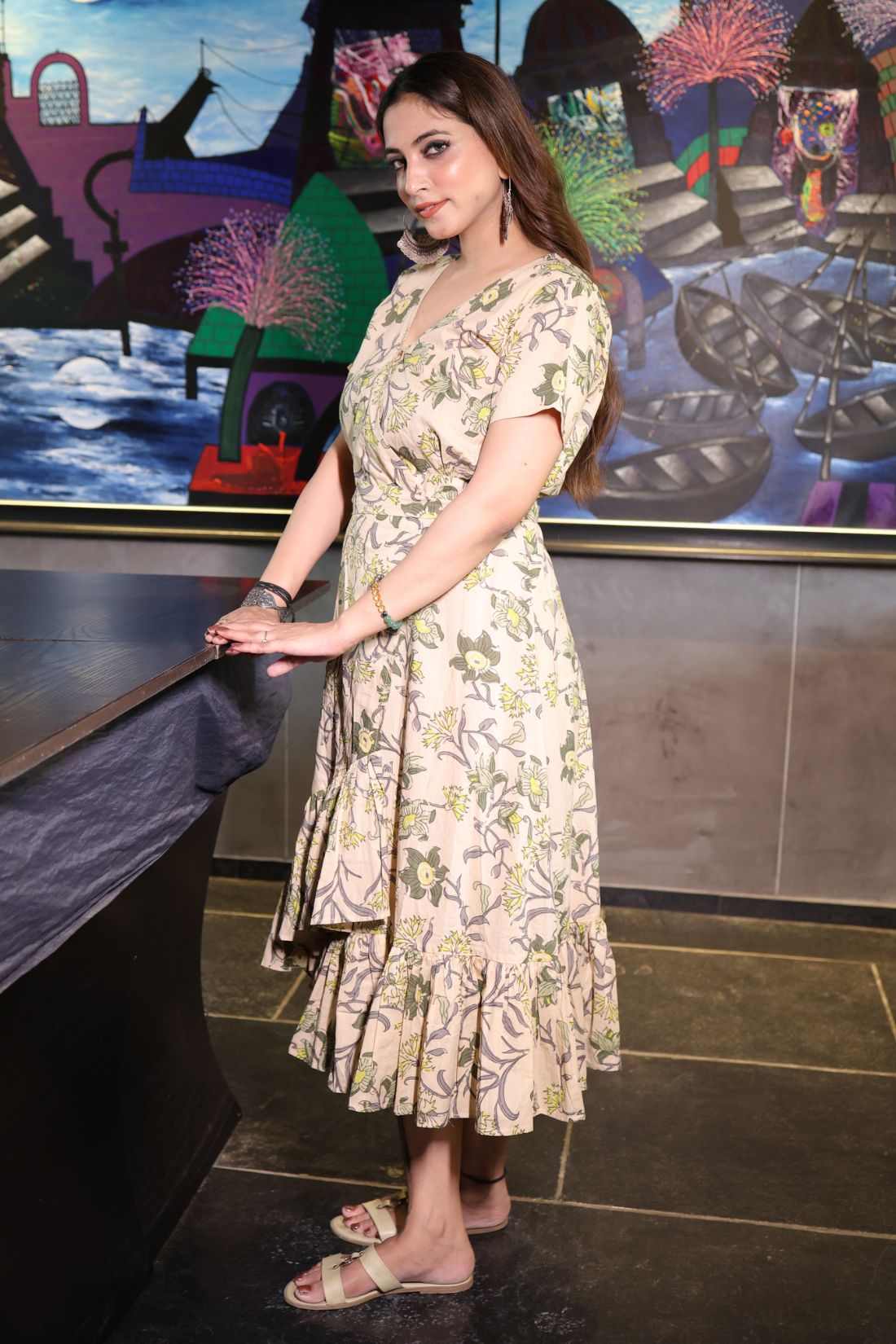 OVERLAPPING PURE COTTON HAND BLOCK PRINTED DRESS