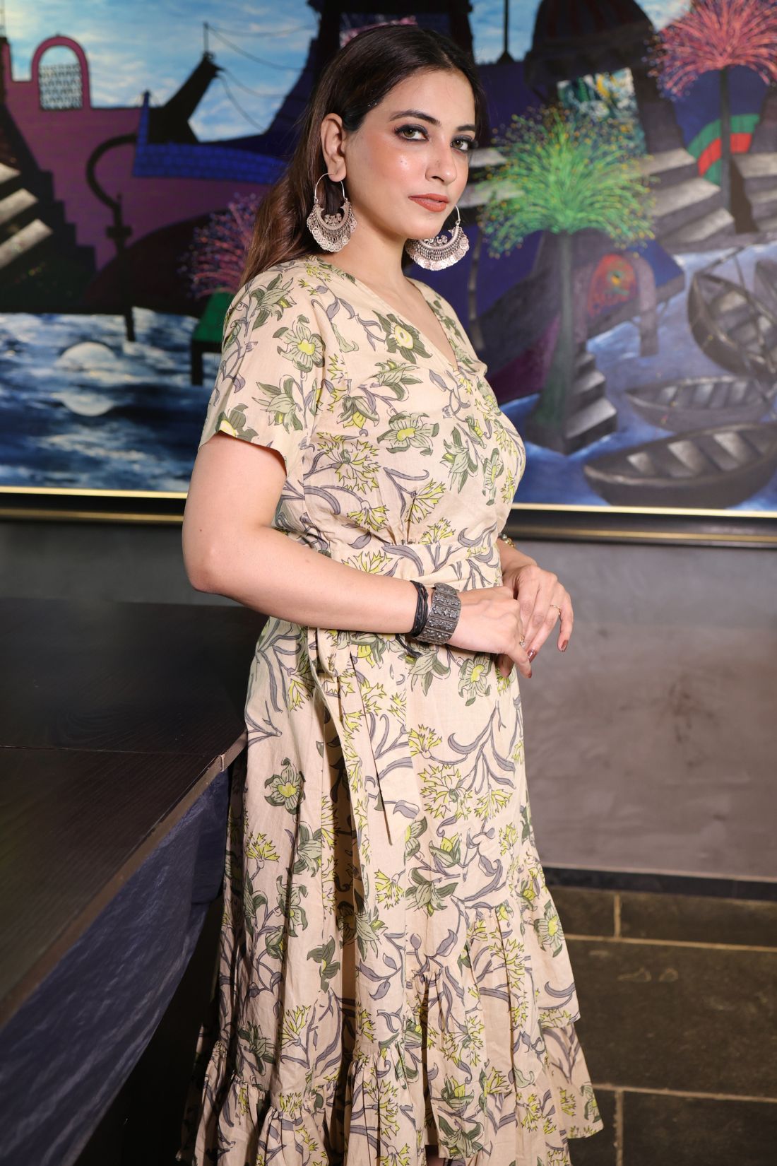 OVERLAPPING PURE COTTON HAND BLOCK PRINTED DRESS