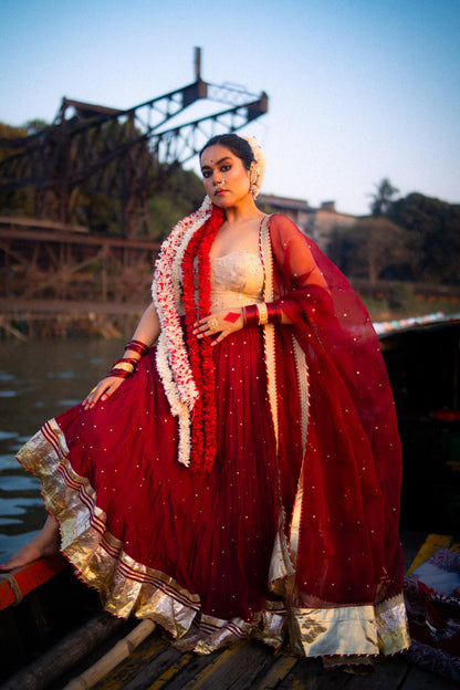 HAND EMBROIDERED MAL CHANDERI LEHENGA SET