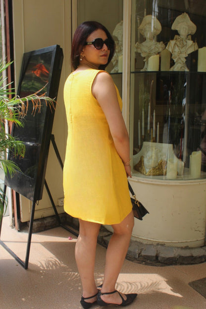 Mango Yellow Pure Linen Dress
