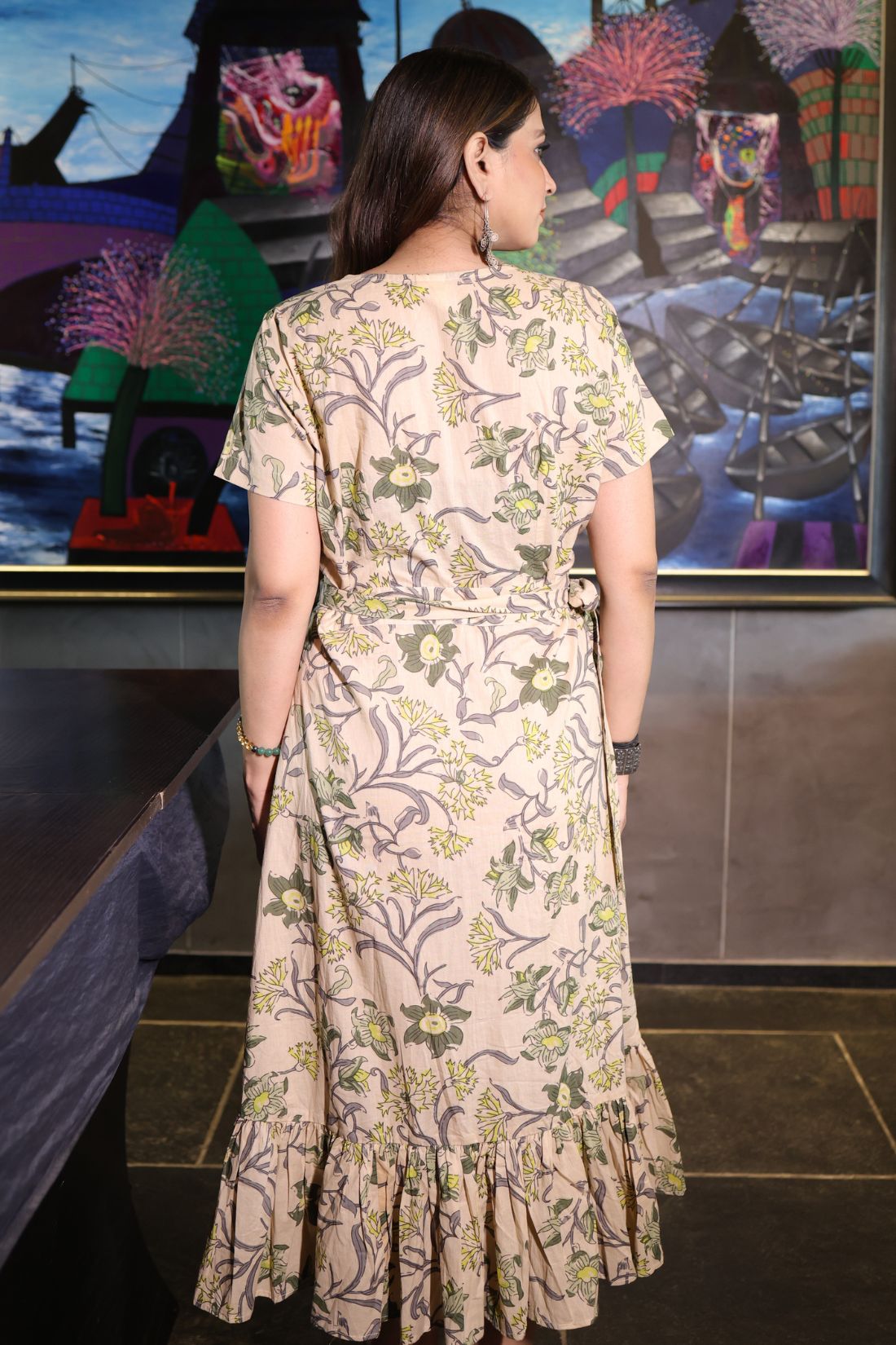 OVERLAPPING PURE COTTON HAND BLOCK PRINTED DRESS