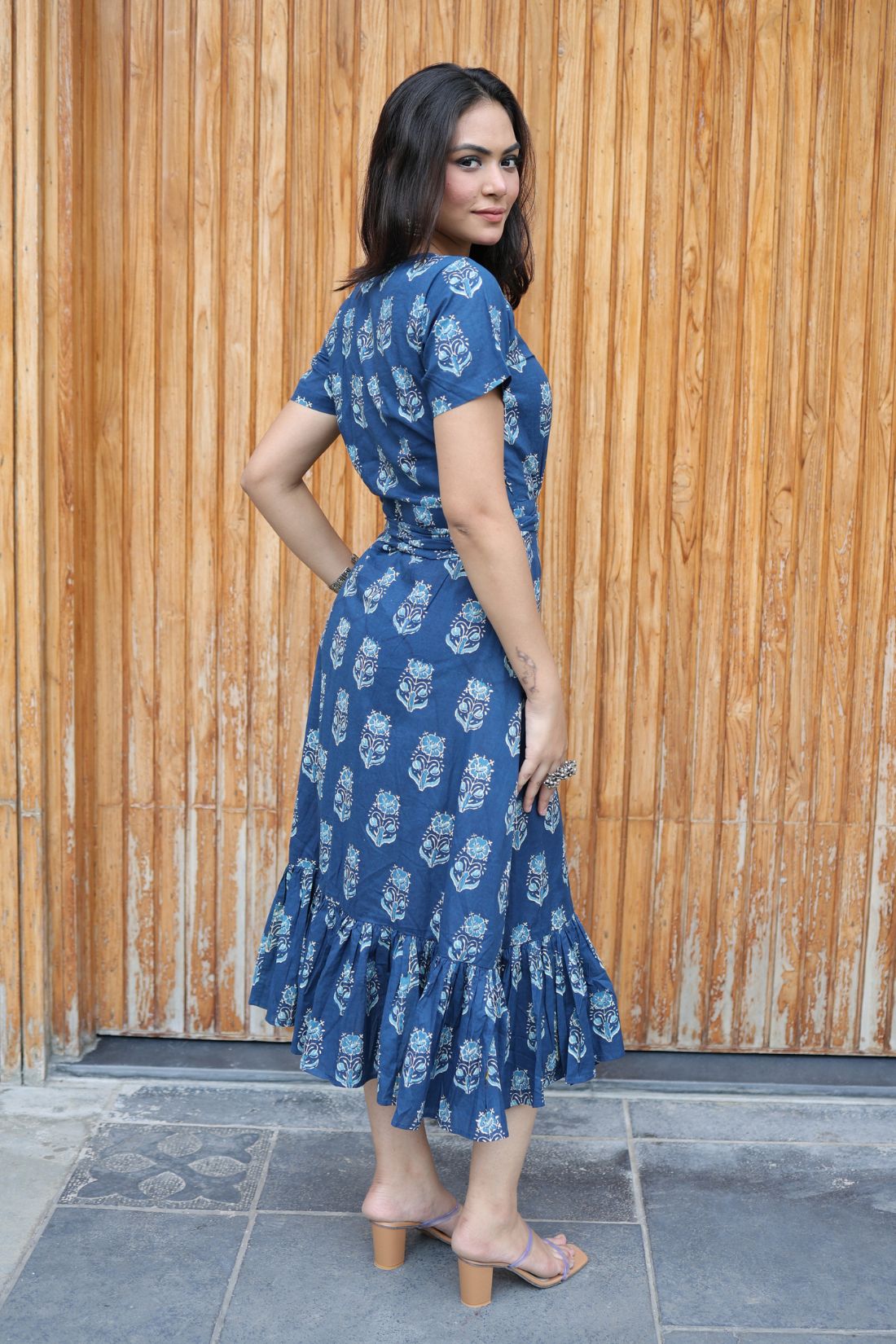 OVERLAPPING PURE COTTON HAND BLOCK PRINTED DRESS