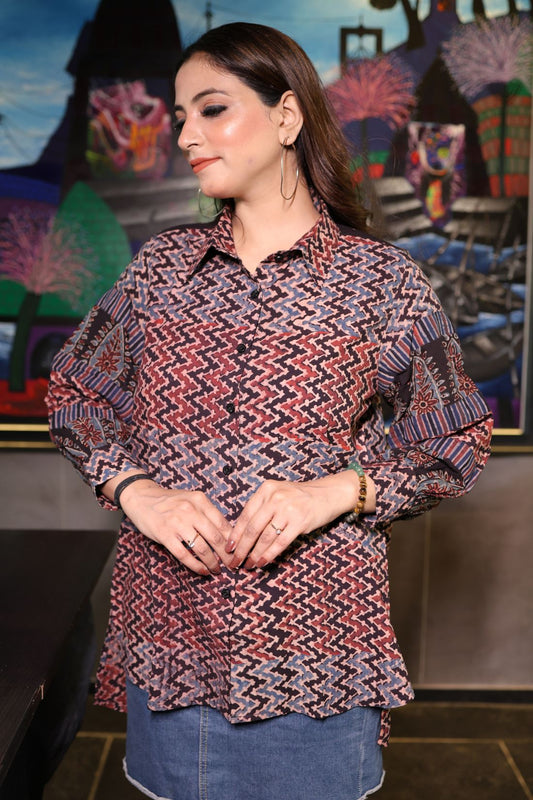 PURE HAND BLOCK PRINTED COTTON AJRAKH SHIRT