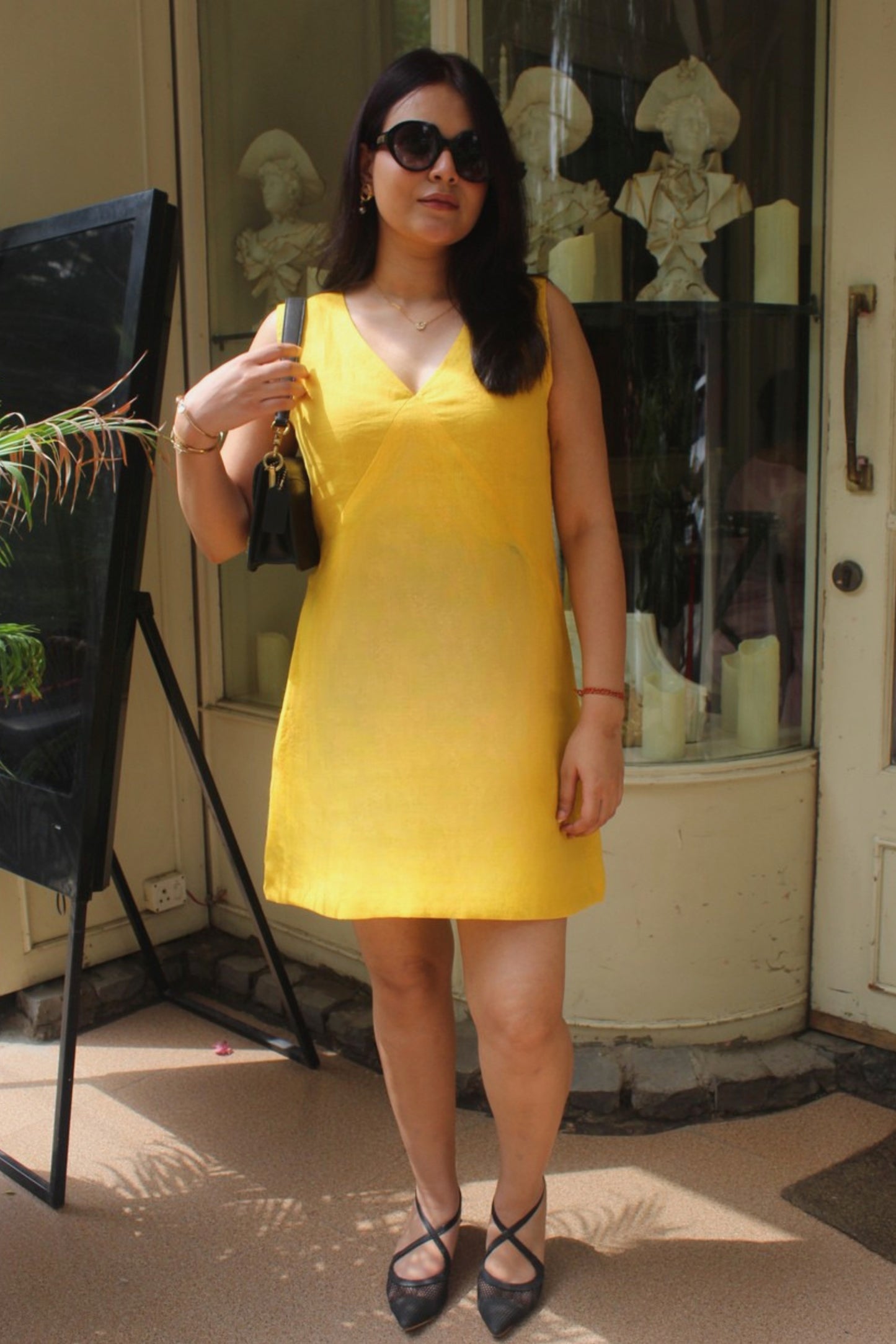 Mango Yellow Pure Linen Dress