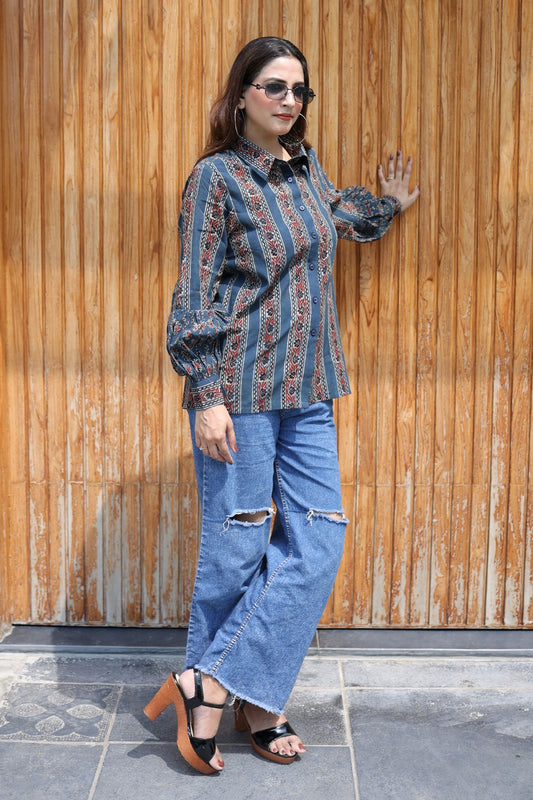 PURE HAND BLOCK PRINTED COTTON AJRAKH SHIRT