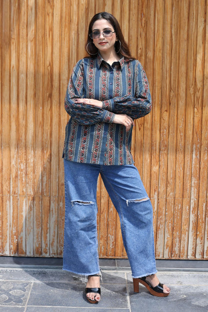 PURE HAND BLOCK PRINTED COTTON AJRAKH SHIRT