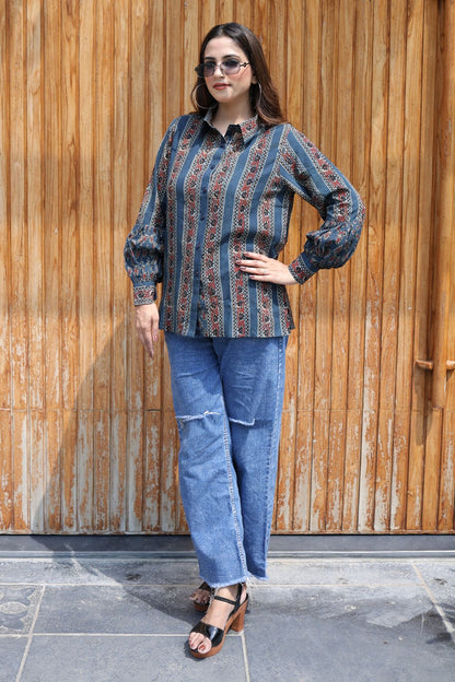 PURE HAND BLOCK PRINTED COTTON AJRAKH SHIRT