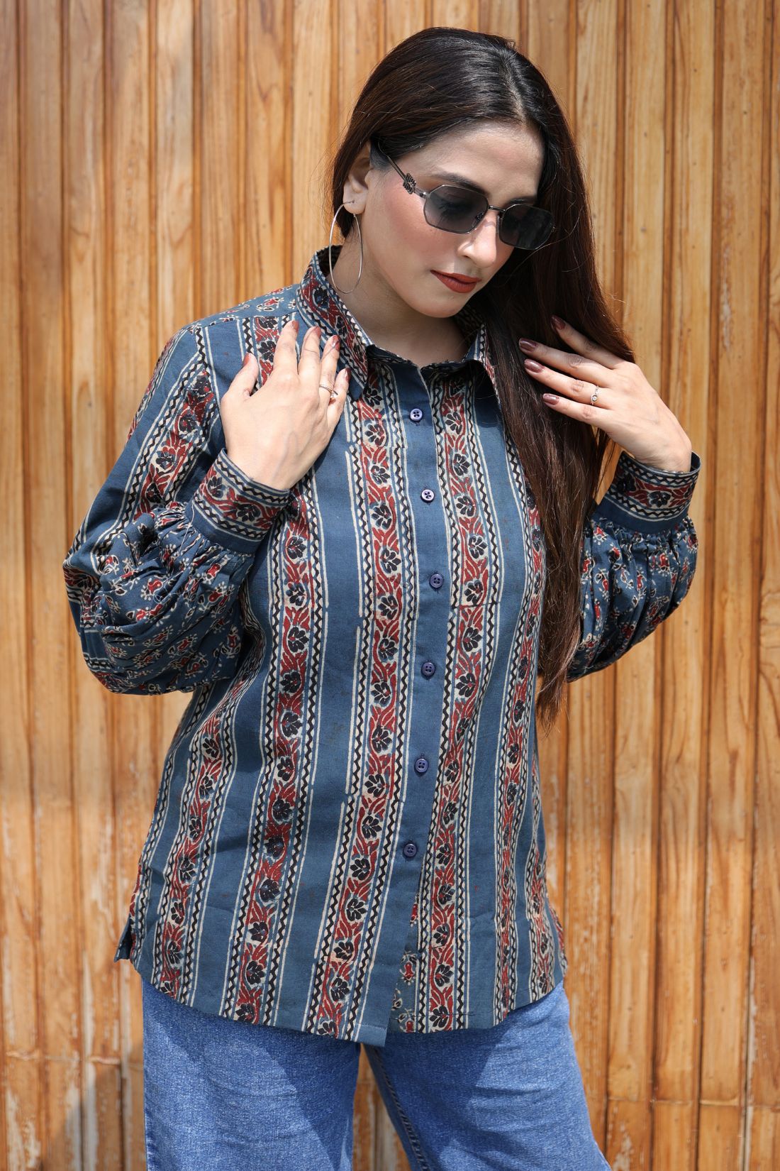 PURE HAND BLOCK PRINTED COTTON AJRAKH SHIRT