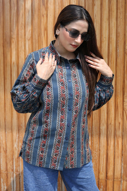 PURE HAND BLOCK PRINTED COTTON AJRAKH SHIRT