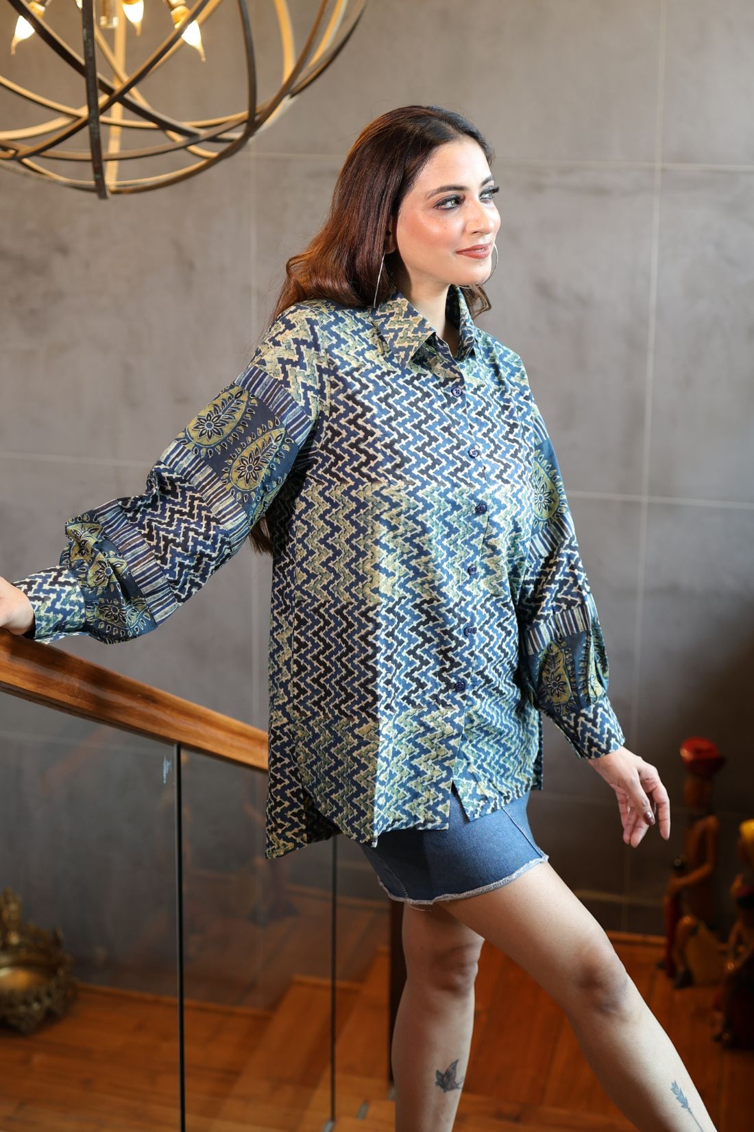 PURE HAND BLOCK PRINTED COTTON AJRAKH SHIRT