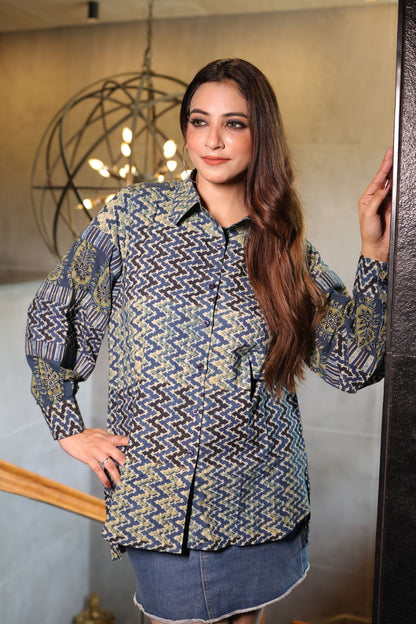 PURE HAND BLOCK PRINTED COTTON AJRAKH SHIRT