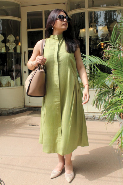 Olive Backless Pure Linen Dress