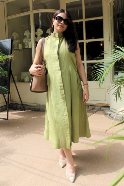 Olive Backless Pure Linen Dress