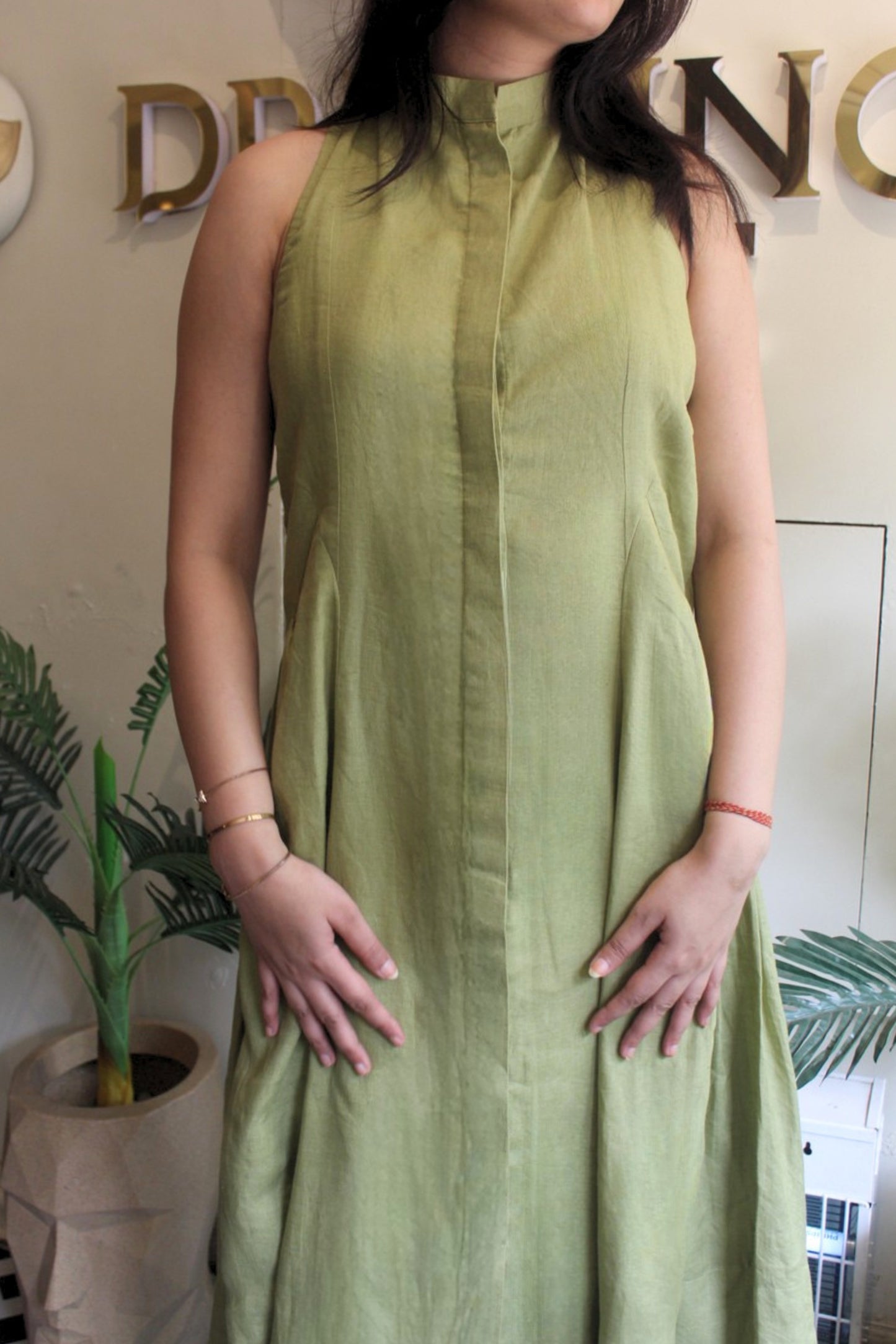 Olive Backless Pure Linen Dress