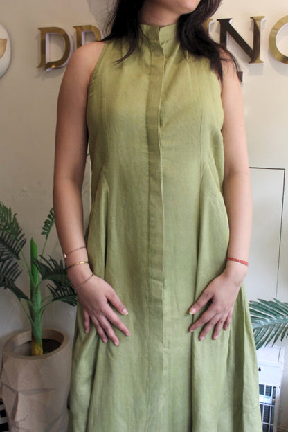 Olive Backless Pure Linen Dress
