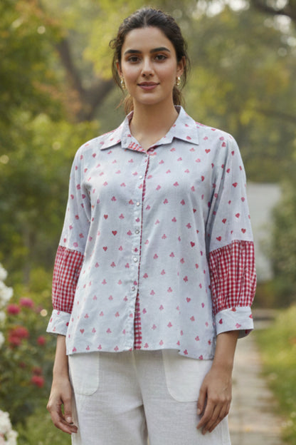 MALMAL HAND BLOCK PRINTED SHIRTS (POWDER BLUE)