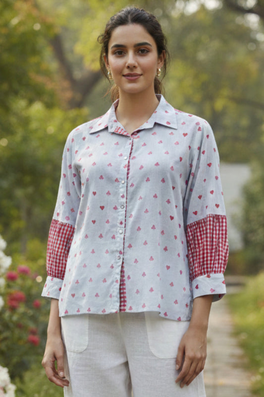 MALMAL HAND BLOCK PRINTED SHIRTS (POWDER BLUE)
