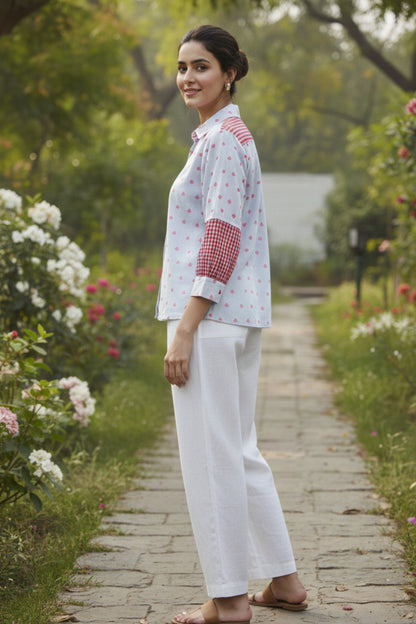 MALMAL HAND BLOCK PRINTED SHIRTS (POWDER BLUE)
