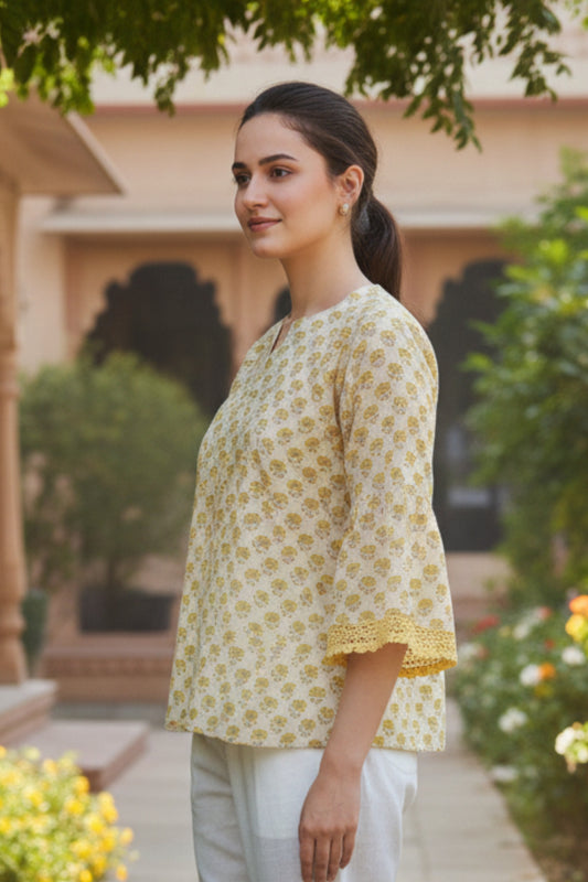 HAND BLOCK PRINTED SHIRT (LEMON)
