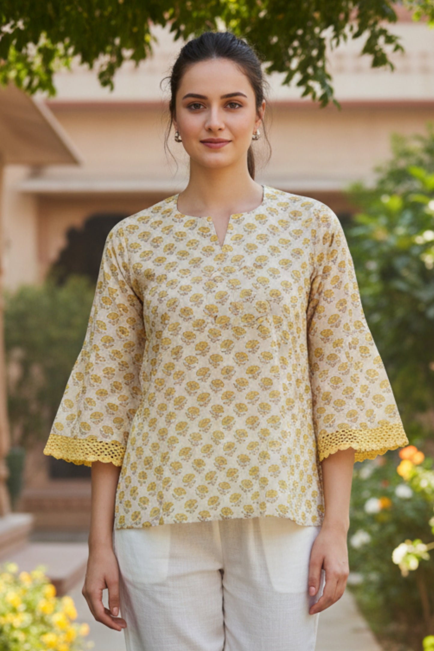 HAND BLOCK PRINTED SHIRT (LEMON)