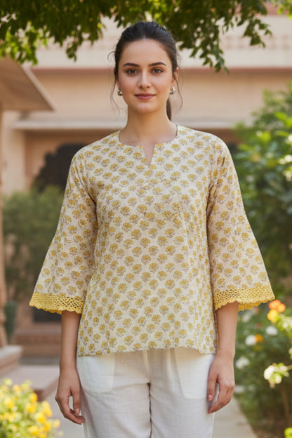 HAND BLOCK PRINTED SHIRT (LEMON)