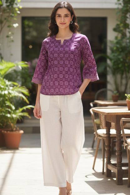 HAND BLOCK PRINTED SHIRT (PURPLE)