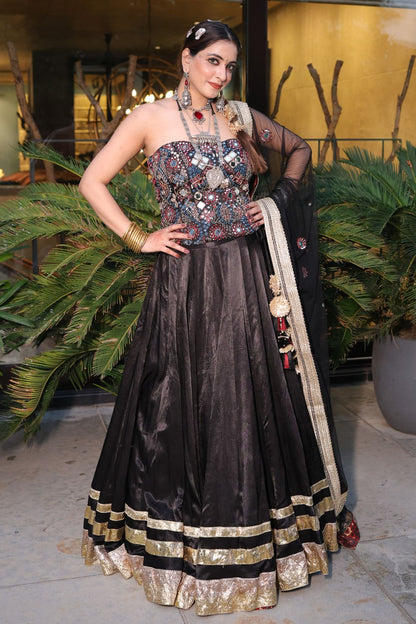 BLACK MUSHROO SILK LEHENGA
