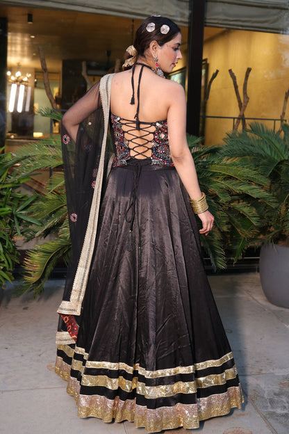 BLACK MUSHROO SILK LEHENGA