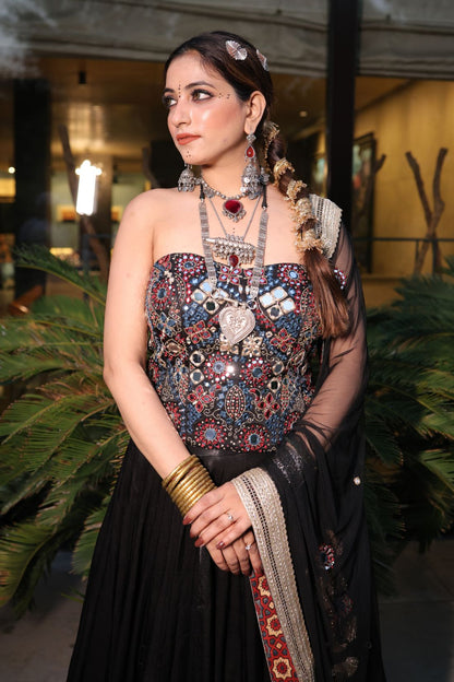 BLACK MUSHROO SILK LEHENGA