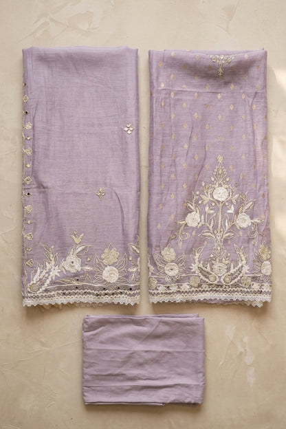 EMBROIDERED MUL CHANDERI SUIT SET