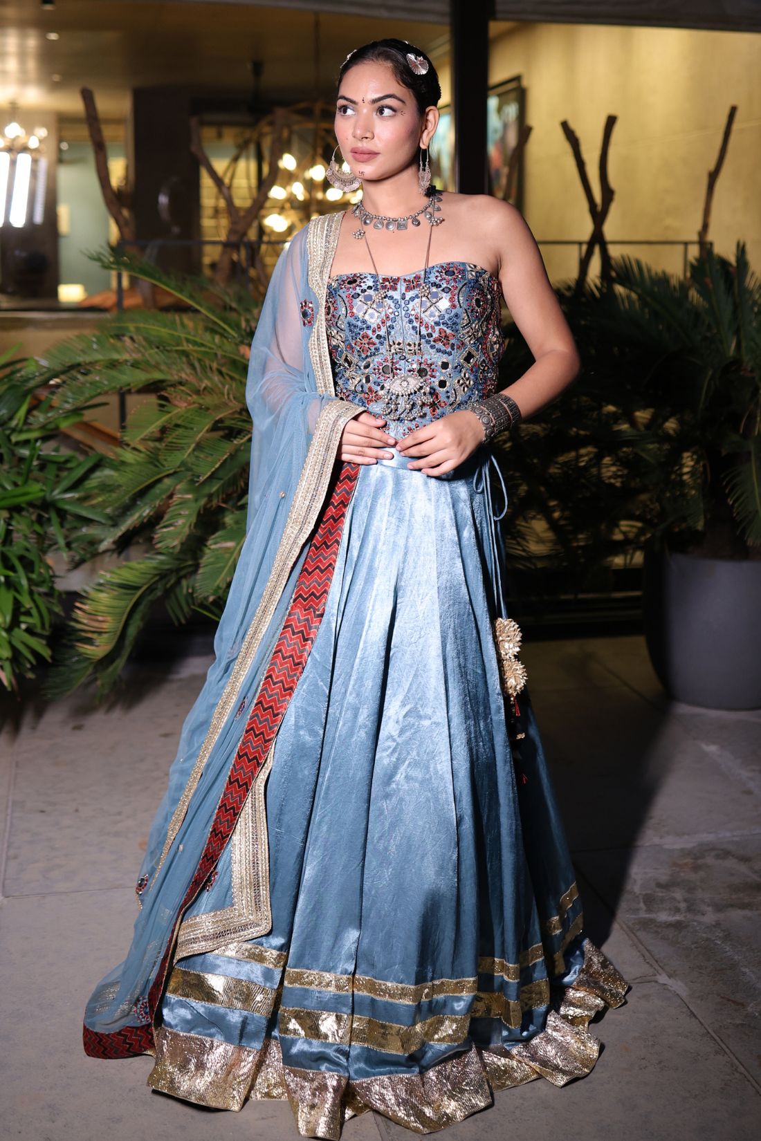 BLUE MUSHROO SILK LEHENGA